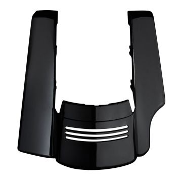 Vivid Black Harley Touring Stretched 2-Into-1 Tri-Bar Fender Extension front