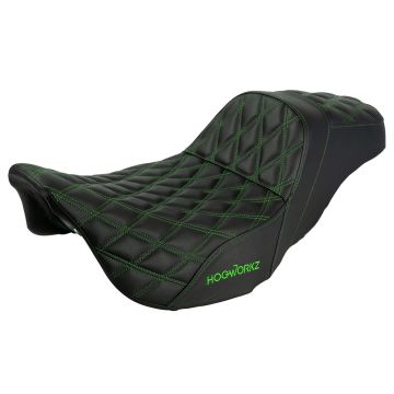 Rise Up Seat for Harley® Touring '08-'25 with Green Stitch from HOGWORKZ