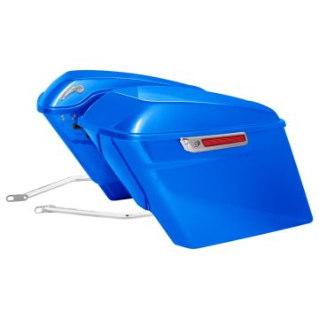 Fastback Blue Stretched Saddlebag Conversion Kit w/ Chrome Hardware for Harley® Softail