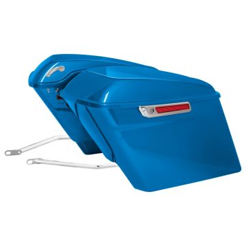 Daytona Blue Pearl Harley® Softail Stretched Saddlebag Conversion Kit w/ Chrome Hardware for '84-'17