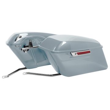 Atlas Silver Metallic Standard Saddlebag Conversion Kit w/ Chrome Hardware for Harley® Softail