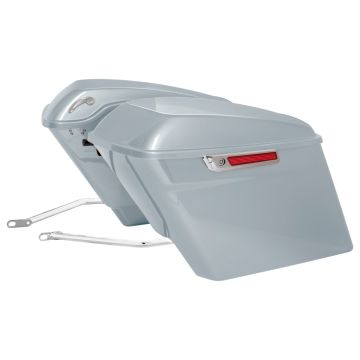 Atlas Silver Metallic Stretched Saddlebag Conversion Kit w/ Chrome Hardware for Harley® Softail