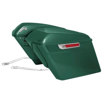 Alpine Green Harley® Softail Stretched Saddlebag Conversion Kit w/ Chrome Hardware 