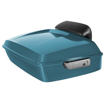 Teal Thunder Harley® Touring Chopped Tour Pack with Slim Backrest and Chrome Hardware from HOGWORKZ® angle