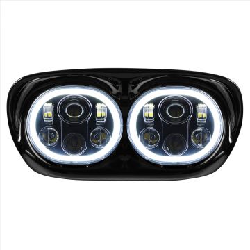 Harley® Road Glide '98-'13 Dual LED Black HALOMAKER® Headlight from HOGWORKZ® front view