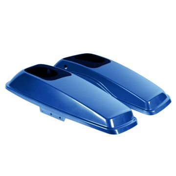 Superior Blue Harley Touring Saddlebag Speaker Lids from HOGWORKZ angle