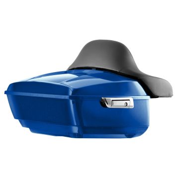 Superior Blue Harley Touring King Tour Pack with Full Backrest and Chrome Hardware from HOGWORKZ angle