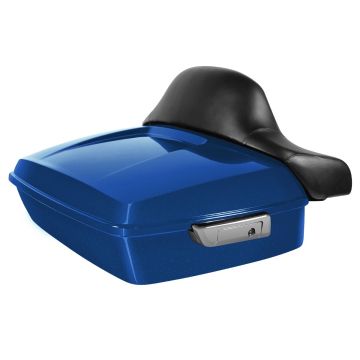 Superior Blue Harley Touring Chopped Tour Pack with Full Backrest and Chrome Hardware from HOGWORKZ angle