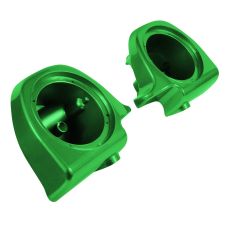 Radioactive Green Lower Vented Fairing Speaker Pod Mounts non rushmore style front for Harley® Touring motorcycles from HOGWORKZ® angle