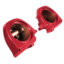 Heirloom Red Lower Vented Fairing Speaker Pod Mounts non rushmore style front for Harley® Touring motorcycles from HOGWORKZ® angle
