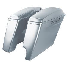Barracuda Silver 2-Into-1 Extended 4" Stretched Saddlebags Harley Touring from HOGWORKZ angle