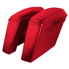 Wicked Red Harley Touring Dual Blocked Extended 4" Stretched Saddlebags from HOGWORKZ left angle