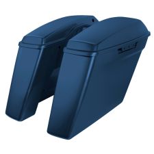 Billiard Blue Harley Touring Dual Blocked Extended 4" Stretched Saddlebags left angle