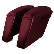 Mysterious Red Sunglo Harley Touring Dual Blocked Extended 4" Stretched Saddlebags left angle