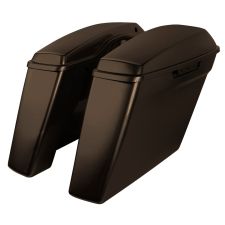 Sumatra Brown Harley Touring Dual Blocked Extended 4" Stretched Saddlebags from HOGWORKZ left angle