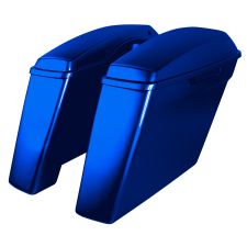Blue Max Pearl Harley Touring Dual Blocked Extended 4" Stretched Saddlebags from HOGWORKZ left angle