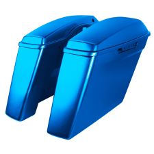Electric Blue Harley Touring Dual Blocked Extended 4" Stretched Saddlebags from HOGWORKZ left angle