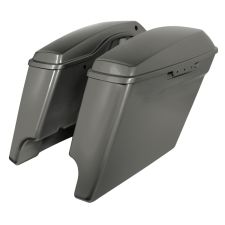 Industrial Gray Denim Harley Dual Cut Touring Stretched Saddlebags from HOGWORKZ side