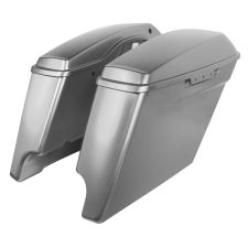Brilliant Silver Pearl Harley Touring Stretched Saddlebags from HOGWORKZ angle