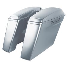 Atlas Silver Harley Touring Dual Blocked Extended 4" Stretched Saddlebags left angle