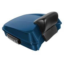 Billiard Blue Harley Touring Chopped Tour Pack with Slim Backrest and Black Hardware from HOGWORKZ front angle