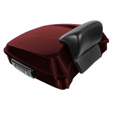 Merlot Sunglo Harley Touring Chopped Tour Pack with Slim Backrest and Black Hardware from HOGWORKZ angle