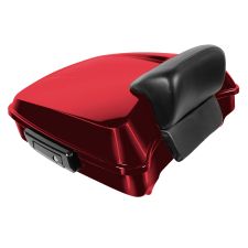Crimson Red Sunglo Harley Touring Chopped Tour Pack with Slim Backrest and Black Hardware from HOGWORKZ angle