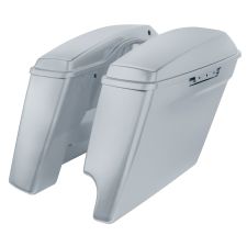 Barracuda Silver Denim Harley® Touring 2-into-1 Stretched Saddlebags from HOGWORKZ® angle