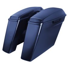 Big Blue Pearl Harley Touring Dual Blocked Extended 4" Stretched Saddlebag left angle