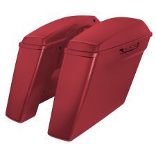 Billiard Red Harley Touring Dual Blocked Extended 4" Stretched Saddlebags left angle