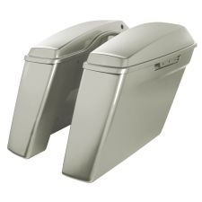 White Sand Pearl Harley Touring Dual Blocked Extended 4" Stretched Saddlebags from HOGWORKZ left angle