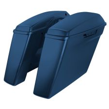 Bright Billiard Blue Harley Touring Dual Blocked Extended 4" Stretched Saddlebags left angle