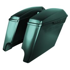 Deep Jade Pearl dual cut stretched saddlebags from HOGWORKZ angle