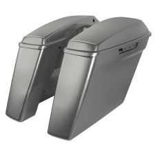 Billiard Gray Harley touring Dual Blocked Extended Stretched Saddlebags from hogworkz rear angle