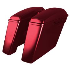 Hard Candy Hot Rod Red Flake Harley Touring Dual Blocked Stretched Saddlebags from HOGWORKZ left angle