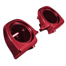 Hard Candy Hot Rod Red Flake Lower Vented Fairing Speaker Pod Mounts non rushmore style front for Harley® Touring motorcycles from HOGWORKZ® angle