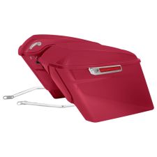 Wicked Red Denim Harley® Softail Stretched Saddlebag Conversion Kit w/ Chrome Hardware for '18-'24