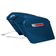 Bright Billiard Blue Harley® Softail Stretched Saddlebag Conversion Kit w/ Chrome Hardware