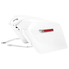 Stone Washed White Pearl Harley® Softail Stretched Saddlebag Conversion Kit w/ Chrome Hardware for '18-'24