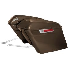 Sumatra Brown Harley® Softail Stretched Saddlebag Conversion Kit w/ Chrome Hardware for '18-'24