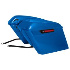 Celestial Blue (Fast Johnnie) Harley Softail conversion kit stretched saddlebags with black hardware from HOGWORKZ