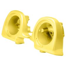 Industrial Yellow Lower Vented Fairing Speaker Pod Mounts non rushmore style front for Harley® Touring motorcycles from HOGWORKZ® angle