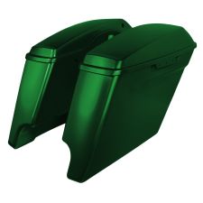 Kinetic Green Harley Touring Dual Cut Stretched Saddlebags from HOGWORKZ angle