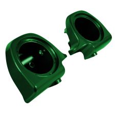 Kinetic Green Lower Vented Fairing Speaker Pod Mounts non rushmore style front for Harley® Touring motorcycles from HOGWORKZ® angle