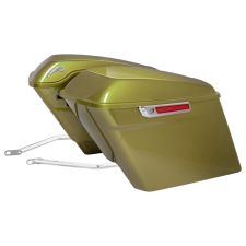 Olive Gold Harley Softail conversion kit with stretched saddlebags and Chrome hardware from HOGWORKZ