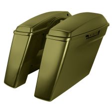 Olive Gold Harley Touring Dual Blocked Extended 4" Stretched Saddlebags from HOGWORKZ left angle