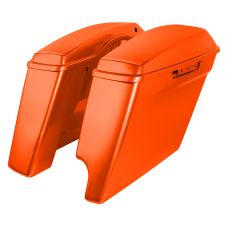 Performance Orange 2-Into-1 Extended 4" Stretched Saddlebags for Harley Touring motorcycles 