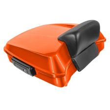 Performance Orange Harley® Touring Chopped Tour Pack with Slim Backrest and Black Hardware from HOGWORKZ® angle