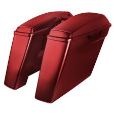 Stiletto Red Harley® Touring Dual Blocked Extended 4" Stretched Saddlebags from HOGWORKZ® left angle