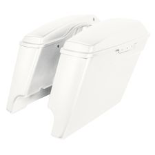 Stone Washed White Pearl dual cut stretched saddlebags for Harley-Davidson®